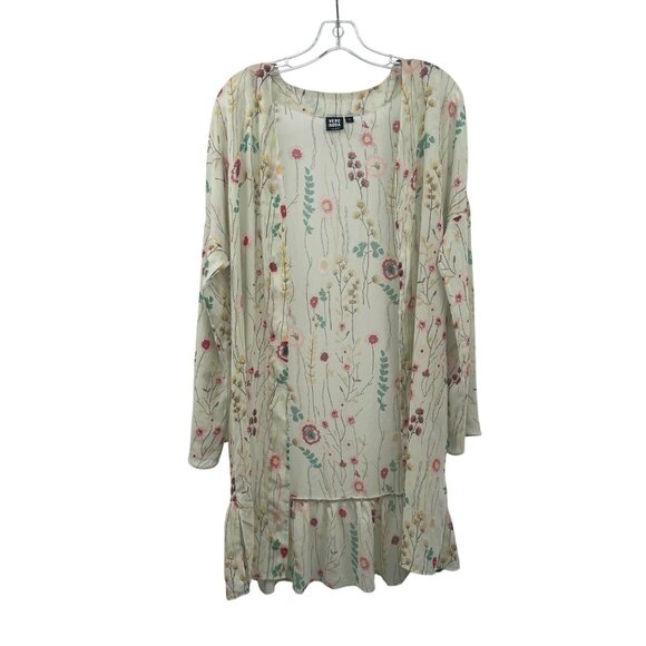 Vero Moda Floral Open Front Top Ruffle Hem Green/Multi Womens Size Medium - Picture 1 of 9